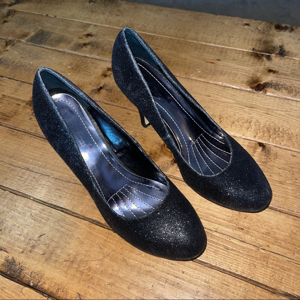 Pierre Dumas Faviola Black Glitter 3.5” Heel Pumps